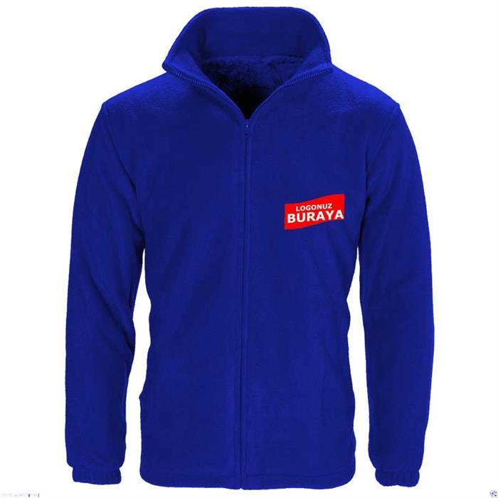 Fermuarlı ve Cepli Polar Ceket - Mont Saks Mavi