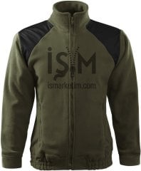 Garnitür Çift Renk Cep Fermuarlı Polar Ceket - Haki Yeşil