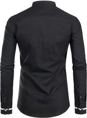 Hakim Yaka Çizgili Uzun Kollu Erkek Gömlek Siyah