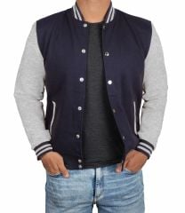 Lacivert Gri Nakışlı ve Baskılı Kolej Montu, Varsity, Bomber Ceket PL27