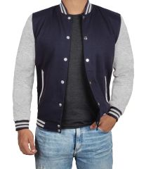 Lacivert Gri Nakışlı ve Baskılı Kolej Montu, Varsity, Bomber Ceket PL27