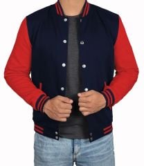 Lacivert Kırmızı Nakışlı ve Baskılı Kolej Montu, Varsity, Bomber Ceket PL28