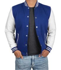Mavi Beyaz Nakışlı ve Baskılı Kolej Montu, Varsity, Bomber Ceket PL30