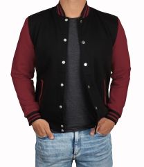 Siyah Bordo Nakışlı ve Baskılı Kolej Montu, Varsity, Bomber Ceket PL33