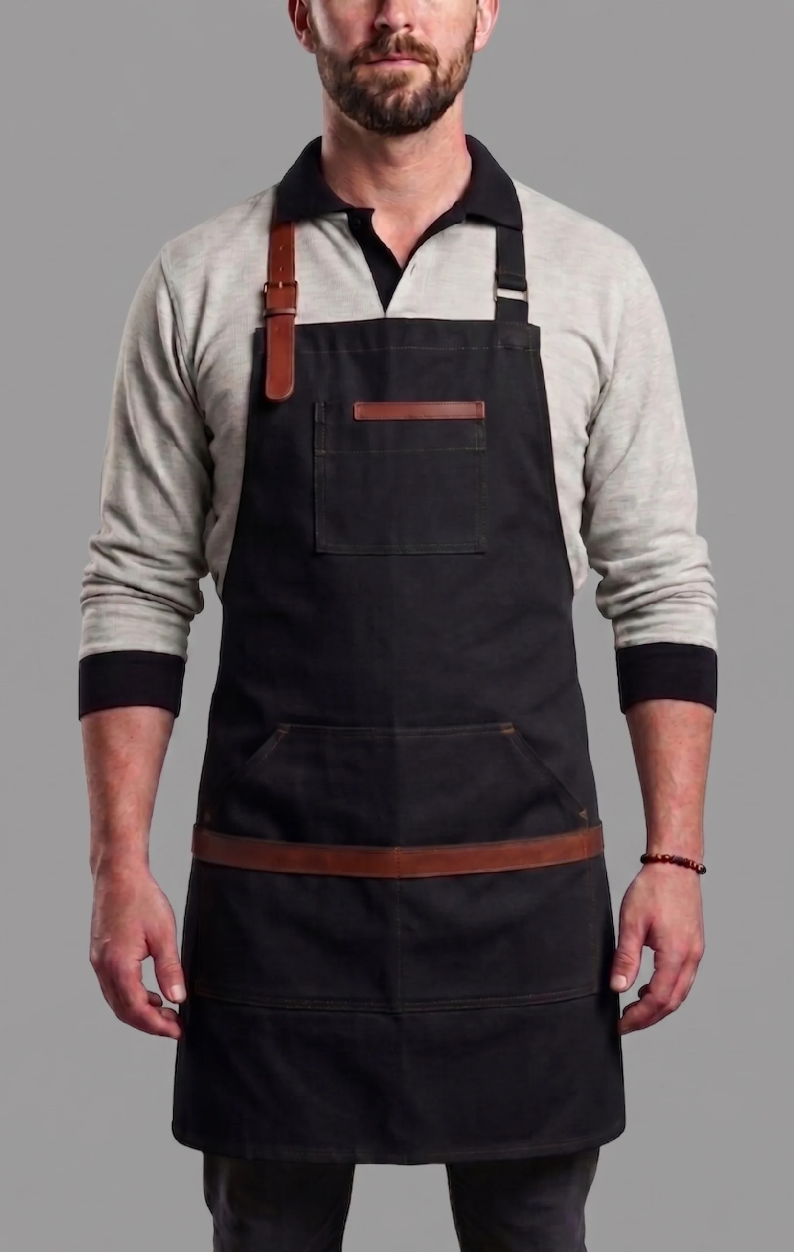 Barista Garson Önlüğü – Deri Askılı Profesyonel Cafe Önlüğü DB03