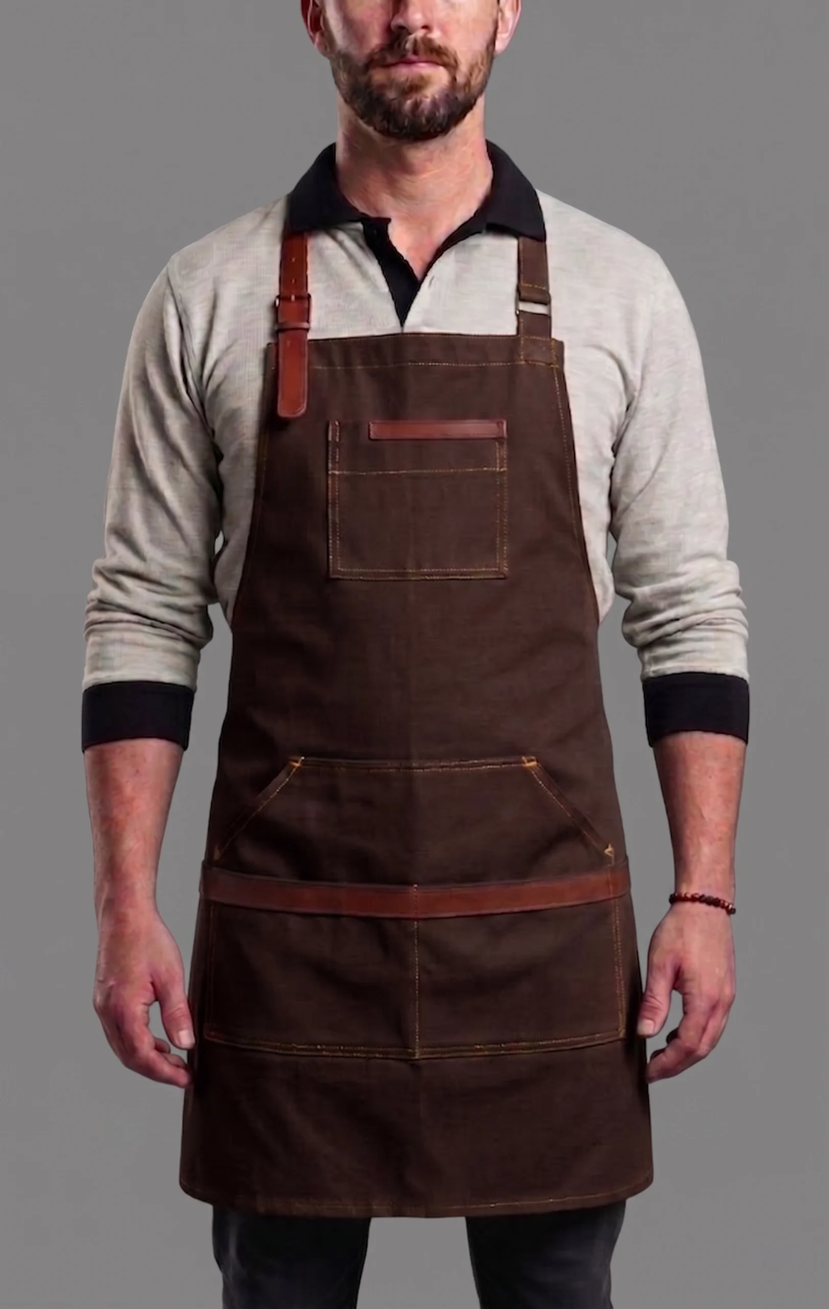 Barista Garson Önlüğü – Deri Askılı Profesyonel Cafe Önlüğü DB04