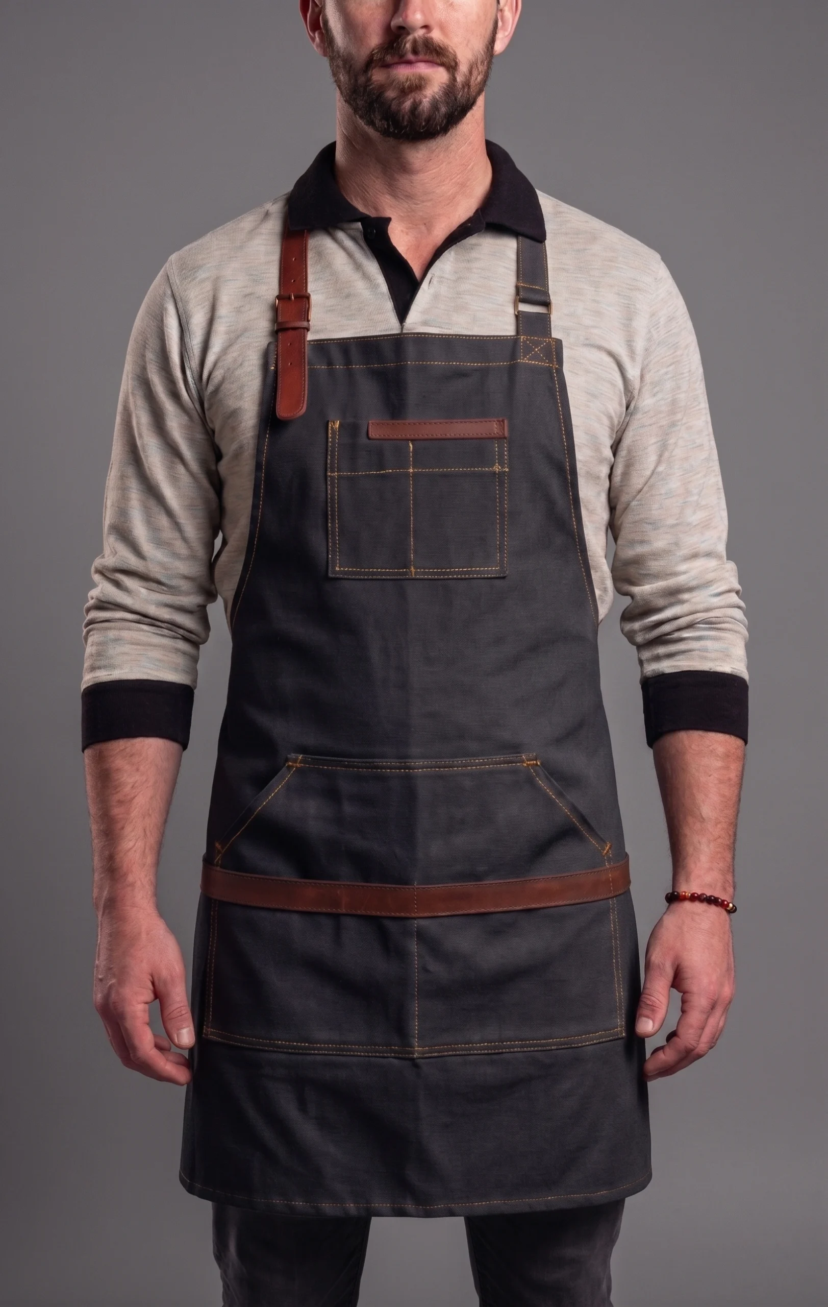 Barista Garson Önlüğü – Deri Askılı Profesyonel Cafe Önlüğü DB07