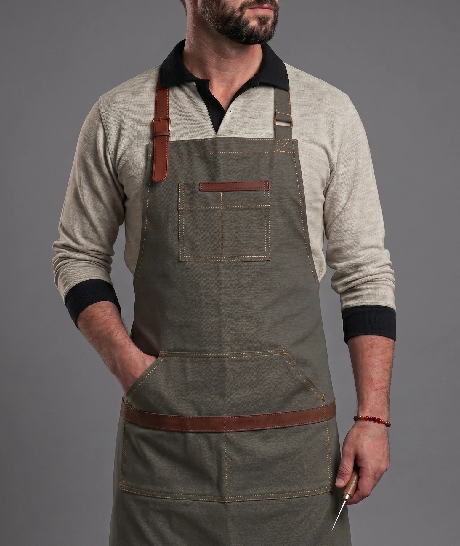Barista Garson Önlüğü – Deri Askılı Profesyonel Cafe Önlüğü DB08