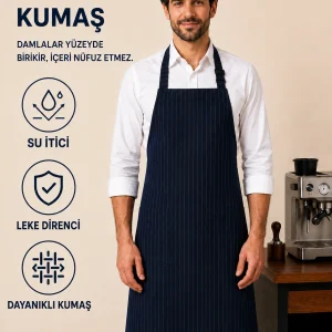 Su Geçirmez Çizgili Barista Önlüğü | Leke Tutmaz Garson ve Aşçı Mutfak Önlüğü