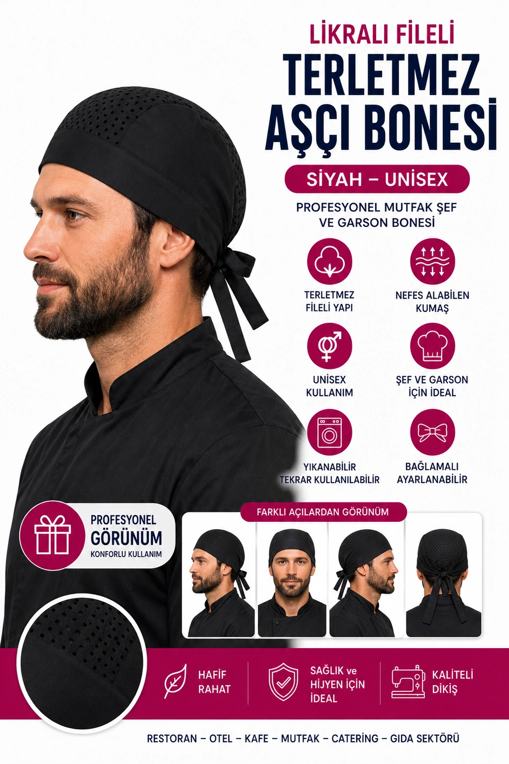 likrali-fileli-siyah-asci-bonesi (5) Likralı Fileli Siyah Aşçı Bonesi